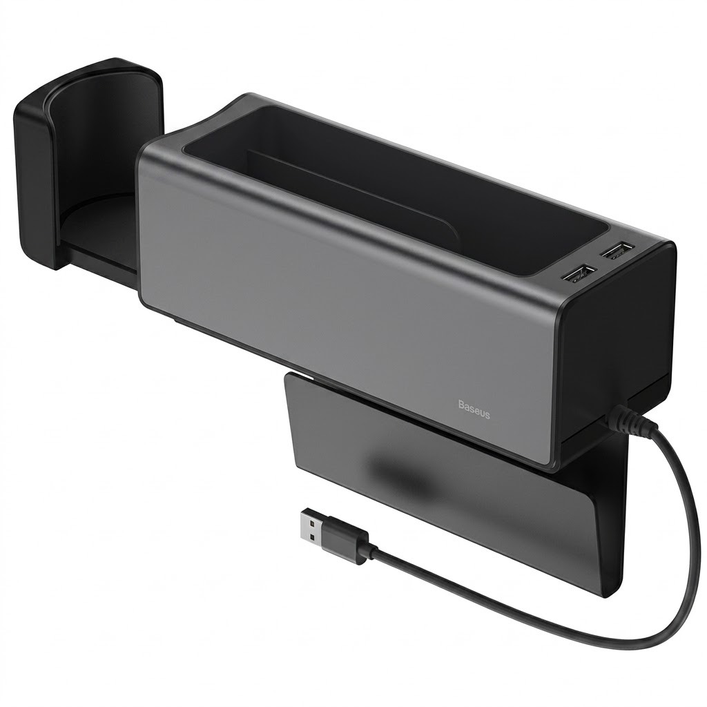 Baseus Deluxe Metal Armrest Console Organizer(dual USB power supply)Black SS