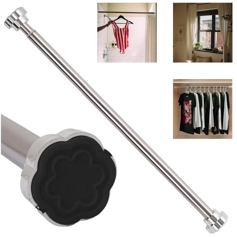 Rubik Adjustable Stainless Steel Tension Curtain Rod (80–145cm)
