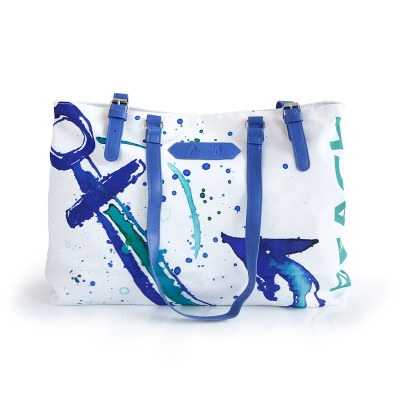 Anemoss Waterproof & Sandproof Large Beach Tote Bag Anchor Print