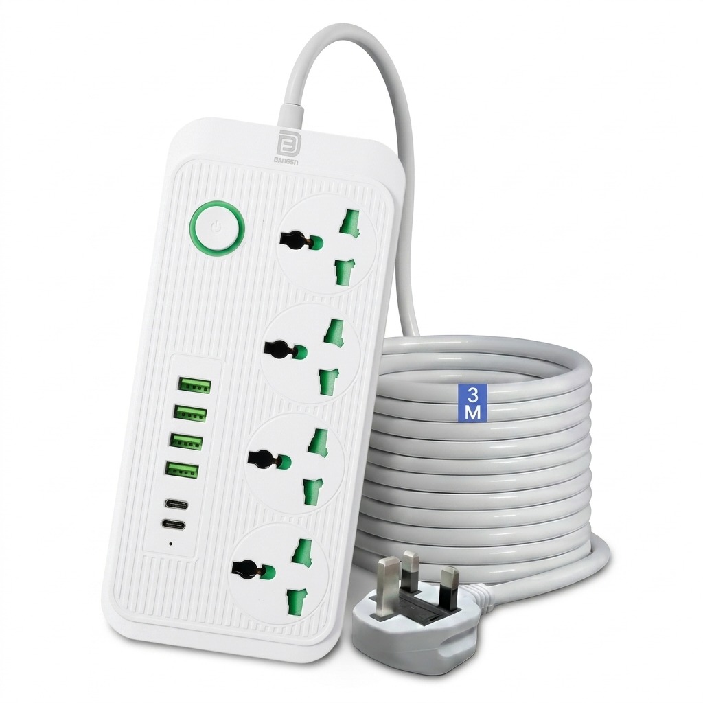 DANEEN 10-in-1 Power Strip – 4 AC Outlets, 2 USB-C & 4 USB-A with 3m Cord (White)