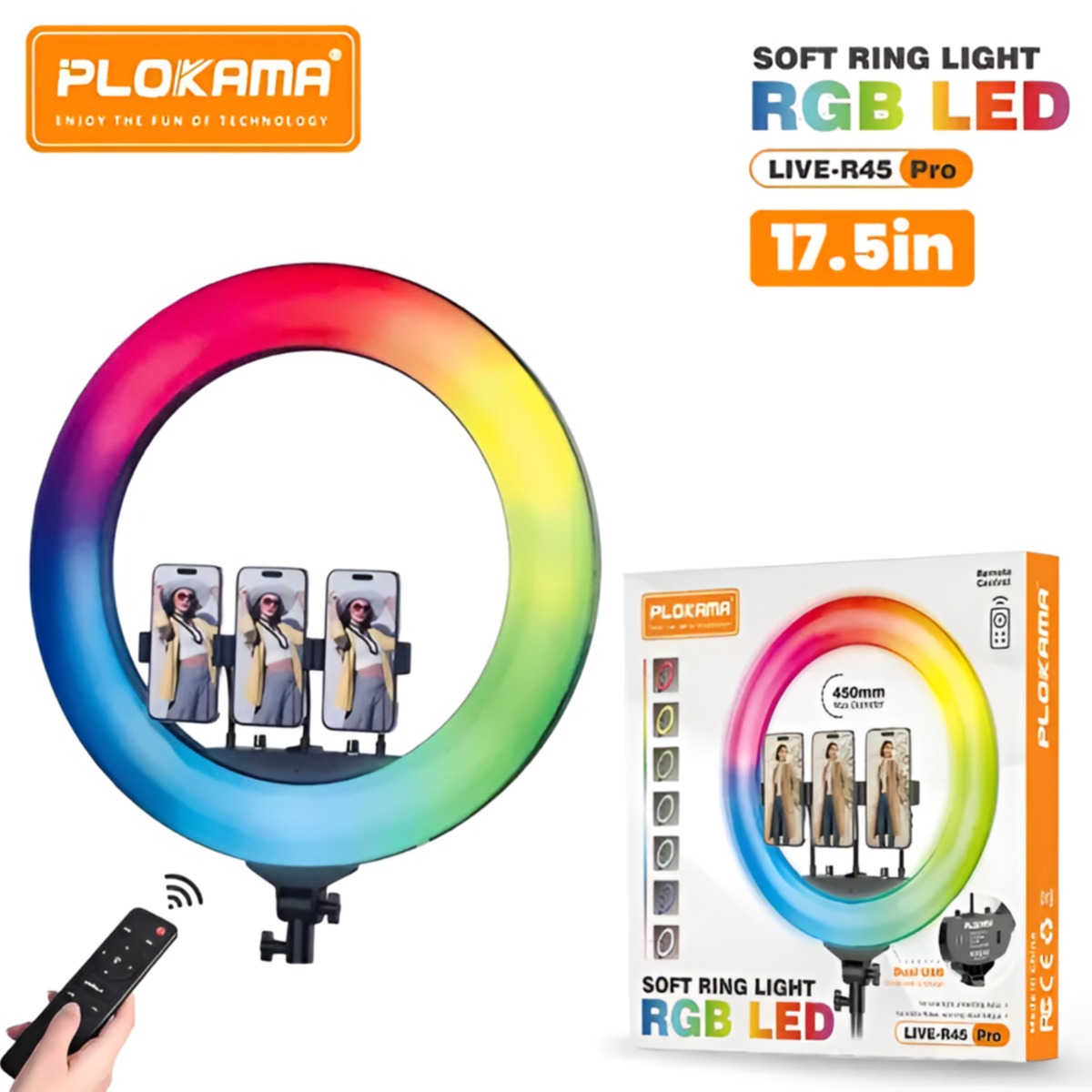 PLOKAMA SOFT RGB RING LIGHT LIVE-R45 PRO WITH STAND