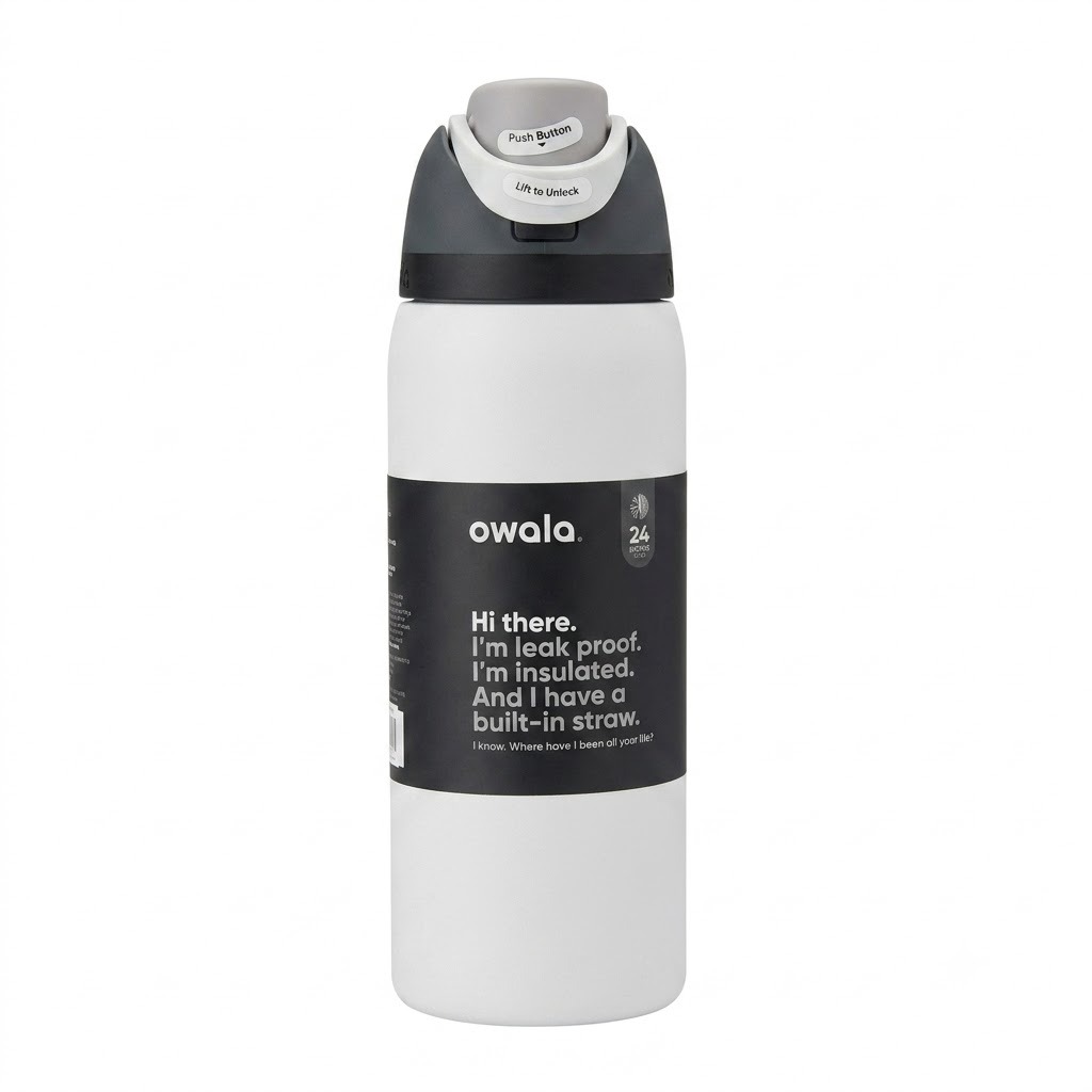 Owala FreeSip Insulated Stainless Steel Water Bottle with Straw 945ml / White