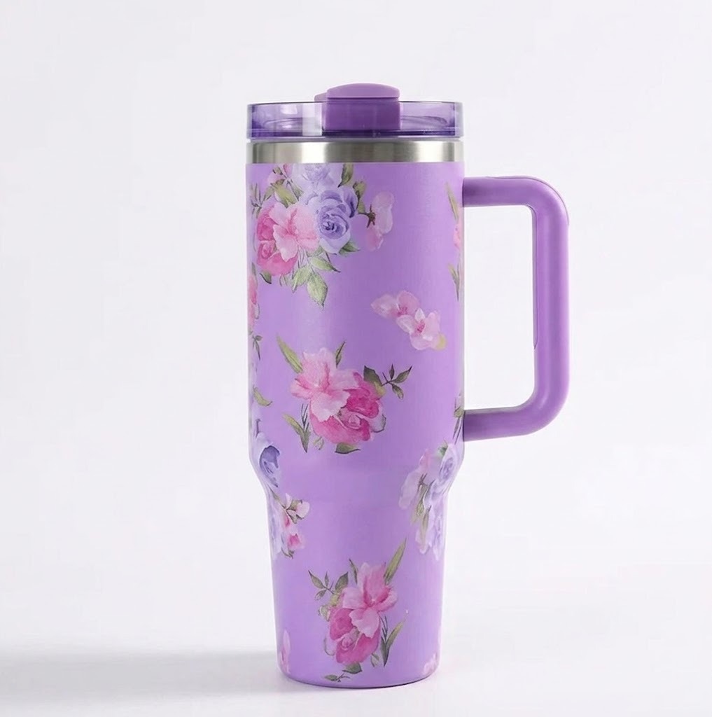 1,183 ml Stainless Steel Insulated Tumbler with Lid & Handle – Double Wall Vacuum Travel Mug - Purple